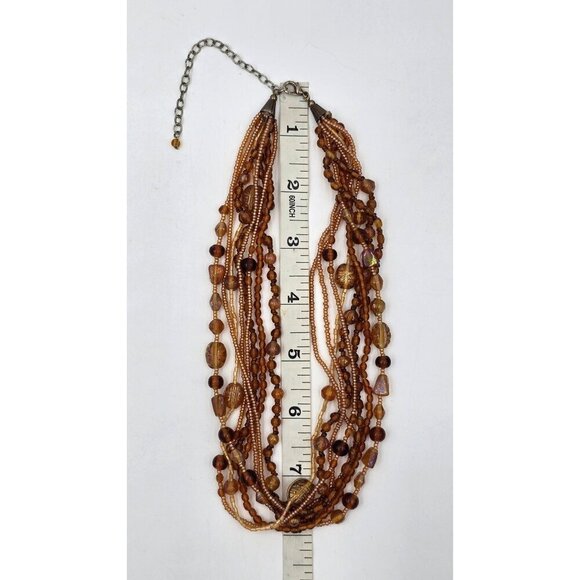 Multi-Strand Amber Glass Beaded 16" Necklace Lobster Claw Clasp Extender - Picture 7 of 9